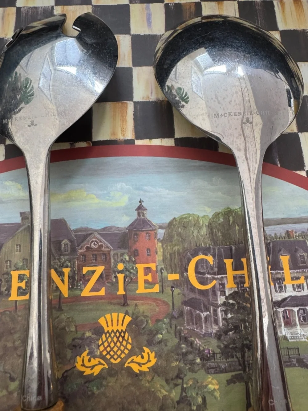 Mackenzie Childs Courtly Check Serving Set -Spoon And Fork Used as Display Only